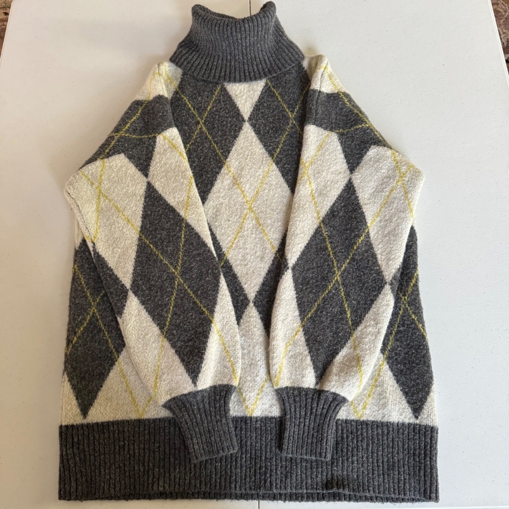 Preppy Argyle Turtleneck Women Small Pringle of Scotland H&M Wool Blend Sweater